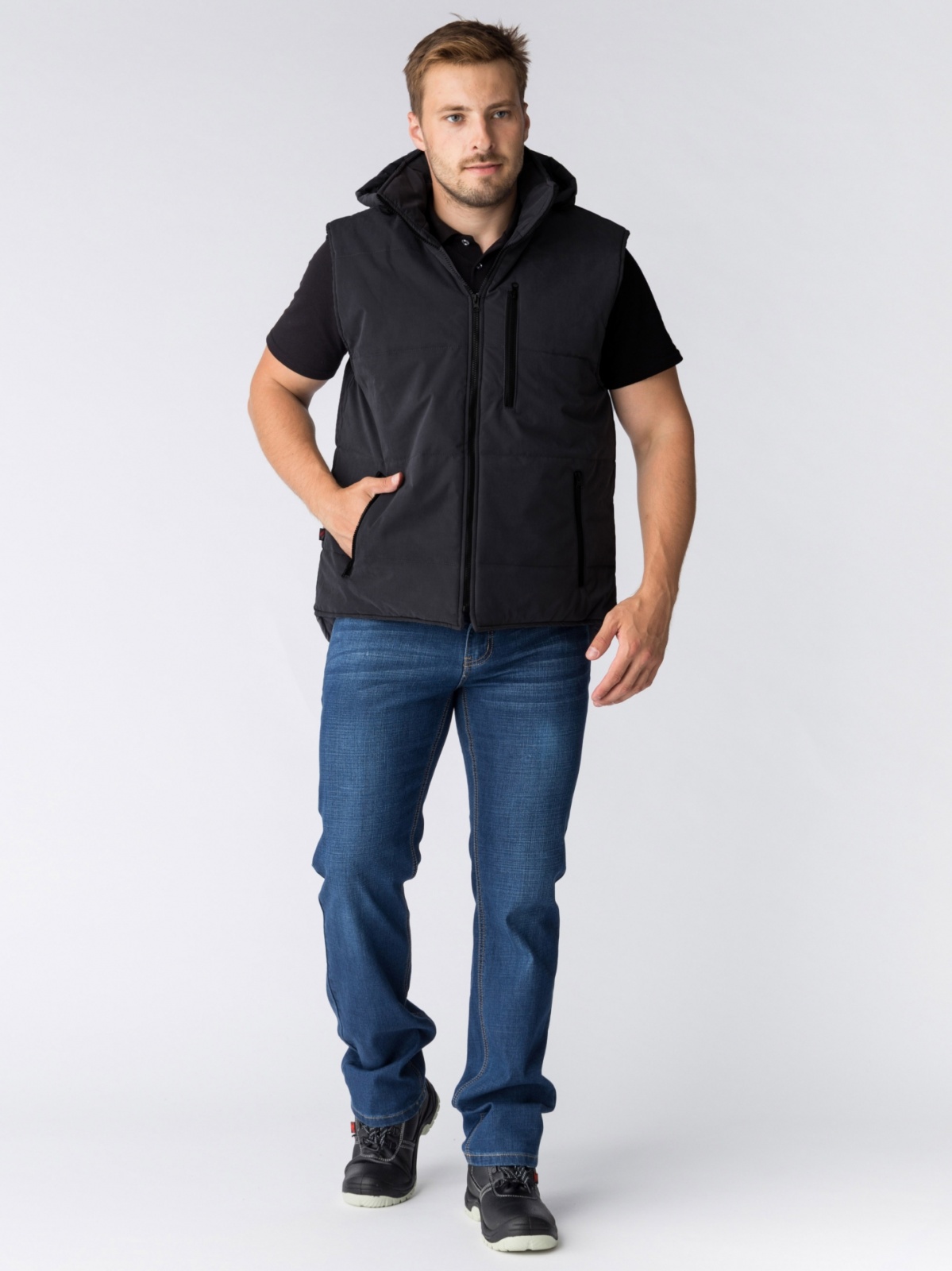 Жилет утепленный с капюшоном Респект, тк.Таслан, черный М