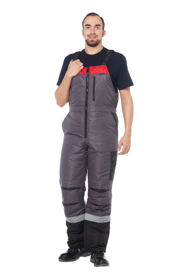 Полукомбинезон зимний мужской, тк.Таслан, 135, серый/красный М